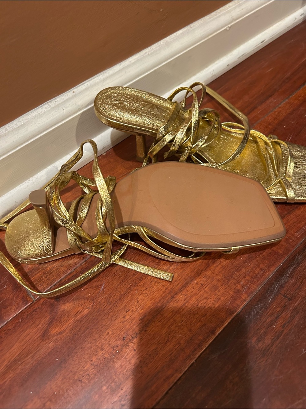 Zara Gold Strappy Heeled Sandals for Women - Picture 3 of 3